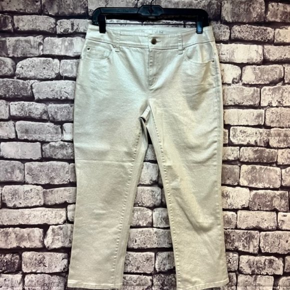 Chico's Platinum Silver Shimmer Crop Pants Size XS/2 - Picture 1 of 9